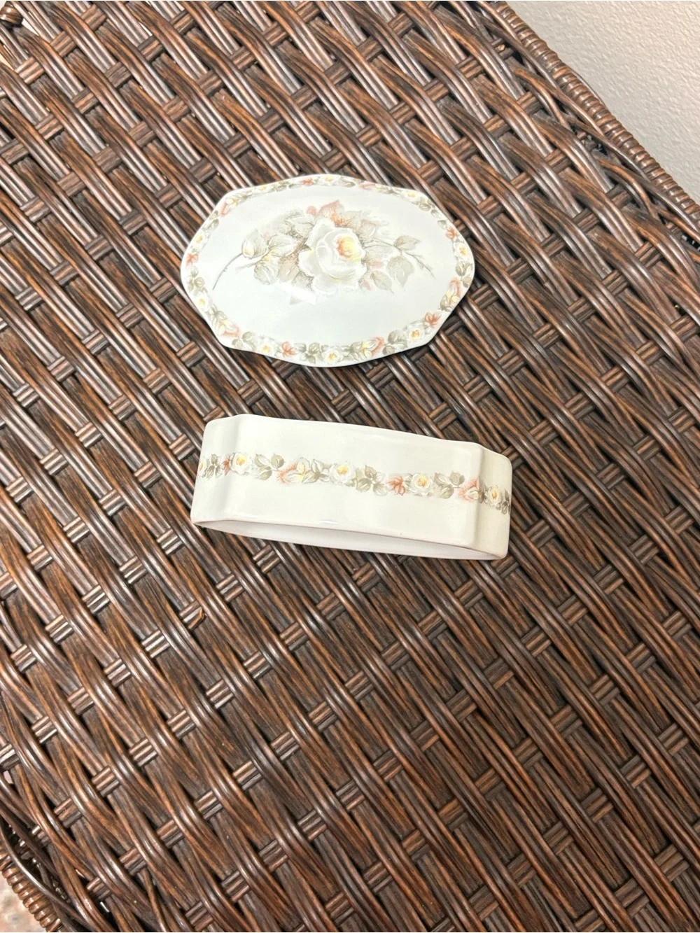 Schmidt Floral Porcelain Trinket Box/Dish - Rose Motif